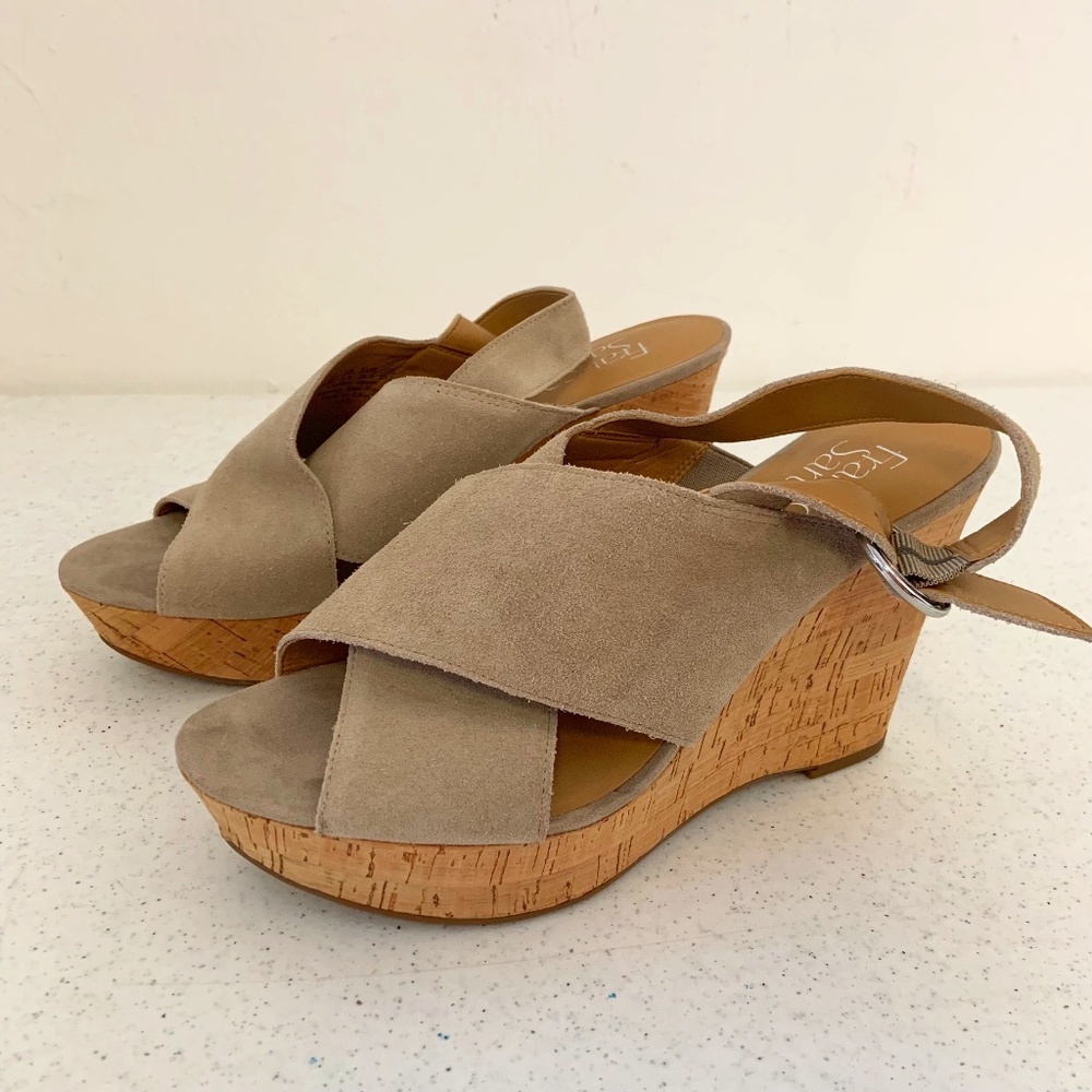 Franco Sarto Women's Suede Platform Cork Wedges in Beige Size 8.5M